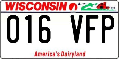 WI license plate 016VFP