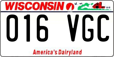 WI license plate 016VGC