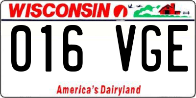WI license plate 016VGE