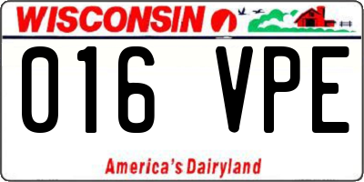 WI license plate 016VPE