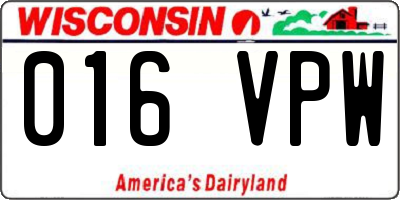 WI license plate 016VPW
