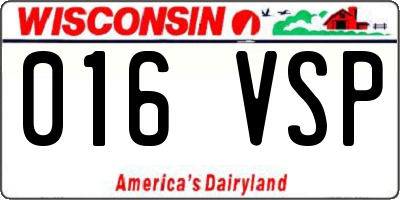 WI license plate 016VSP