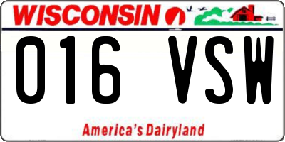 WI license plate 016VSW