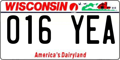 WI license plate 016YEA