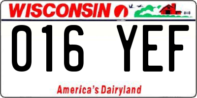 WI license plate 016YEF