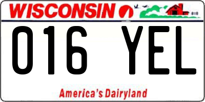 WI license plate 016YEL