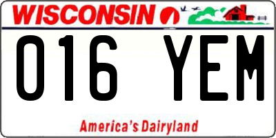 WI license plate 016YEM