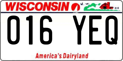 WI license plate 016YEQ