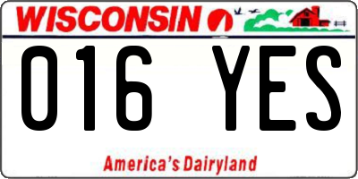 WI license plate 016YES