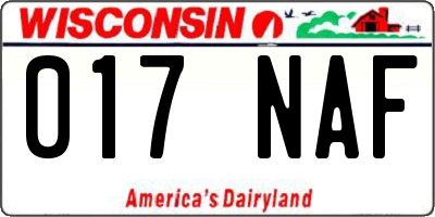 WI license plate 017NAF