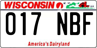 WI license plate 017NBF