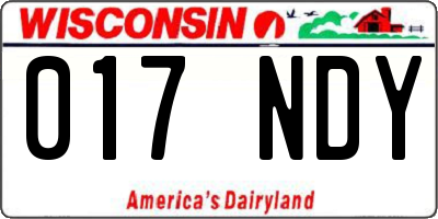 WI license plate 017NDY