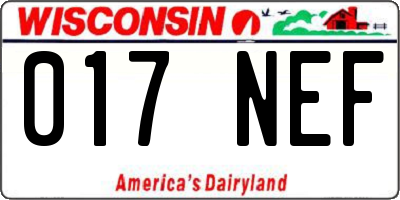 WI license plate 017NEF