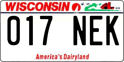 WI license plate 017NEK