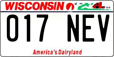 WI license plate 017NEV