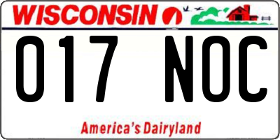 WI license plate 017NOC