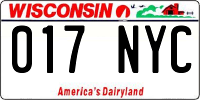 WI license plate 017NYC