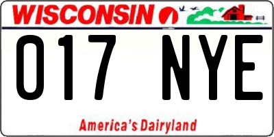 WI license plate 017NYE
