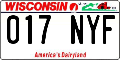 WI license plate 017NYF