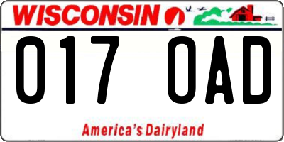 WI license plate 017OAD