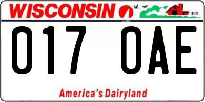 WI license plate 017OAE