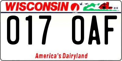 WI license plate 017OAF