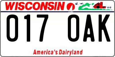WI license plate 017OAK