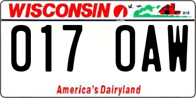 WI license plate 017OAW