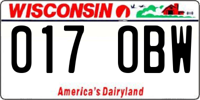 WI license plate 017OBW