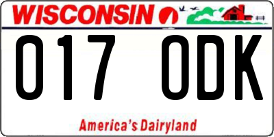 WI license plate 017ODK