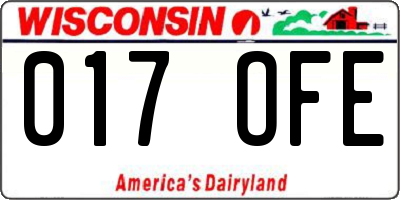 WI license plate 017OFE