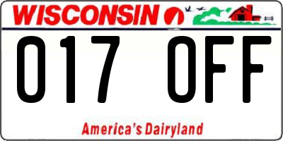WI license plate 017OFF