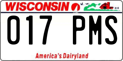 WI license plate 017PMS