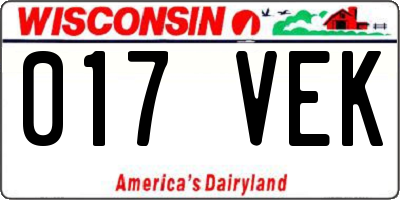 WI license plate 017VEK
