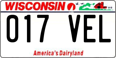 WI license plate 017VEL