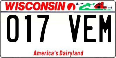 WI license plate 017VEM