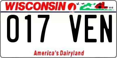 WI license plate 017VEN