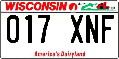 WI license plate 017XNF
