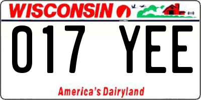 WI license plate 017YEE