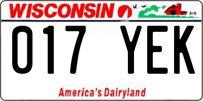 WI license plate 017YEK