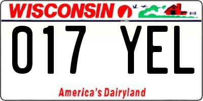 WI license plate 017YEL