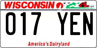 WI license plate 017YEN