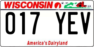 WI license plate 017YEV
