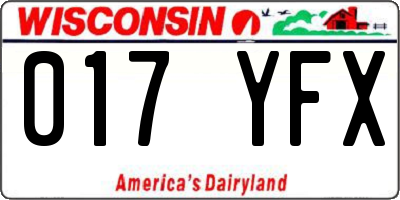 WI license plate 017YFX