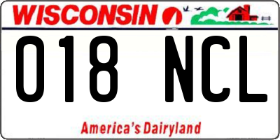 WI license plate 018NCL