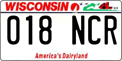 WI license plate 018NCR