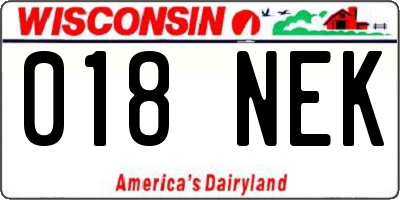 WI license plate 018NEK