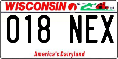 WI license plate 018NEX