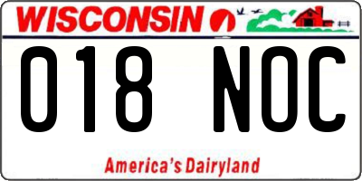WI license plate 018NOC