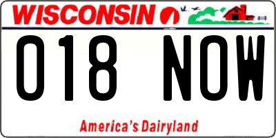 WI license plate 018NOW